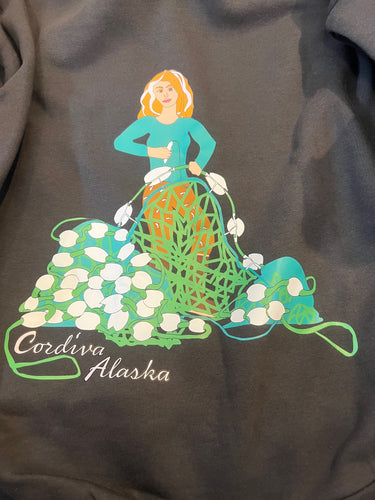 Back of Cordiva Alaska  logo grey hoody full zip