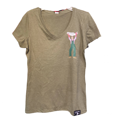 Cordova-Alaska-fisher-woman-t-shirt-olive-green