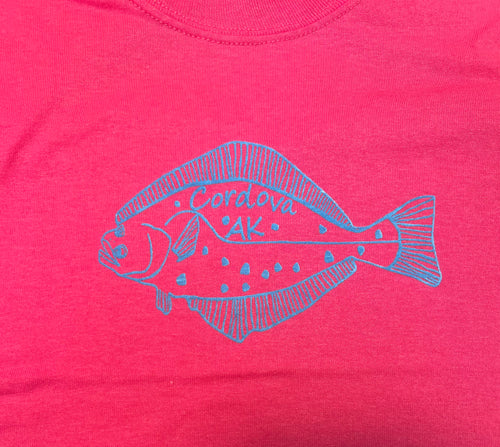 Cordova-Alaska-kids-youth-halibut-tshirt-dark-pink