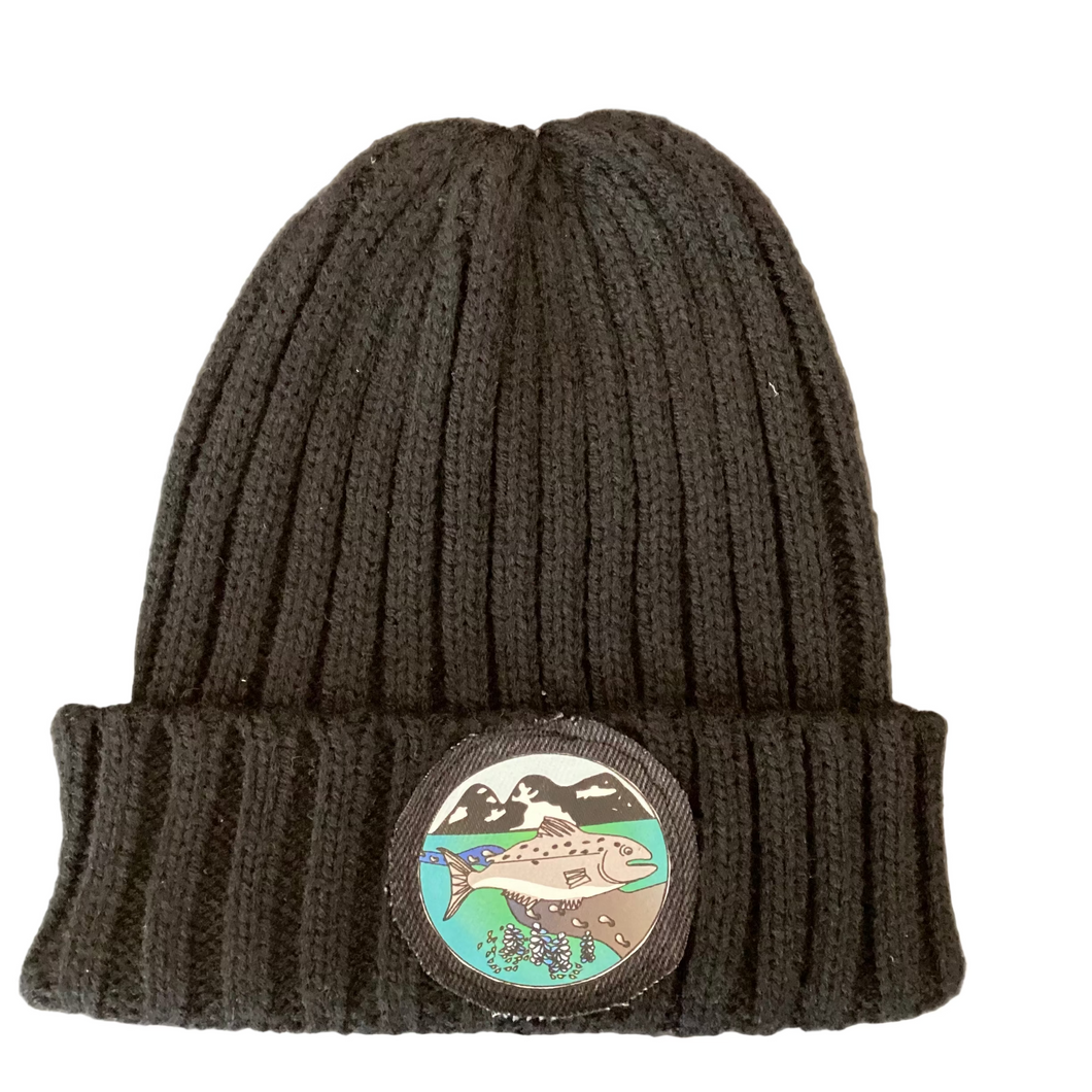 Cordova-Alaska-rib-knit-beanie-salmon-run-black