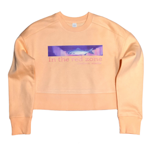 Cropped-crew-sweatshirt-Cordova-Alaska-in-the-red-zone-apricot