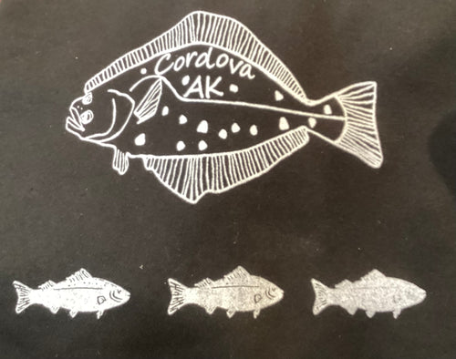 Hoody black halibut salmon Cordova AK