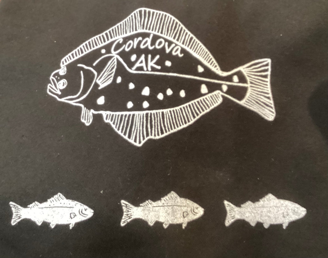 Hoody black halibut salmon Cordova AK
