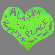 Alaska is my Happy Place Hoody green lower back  on grey sweatshirt
