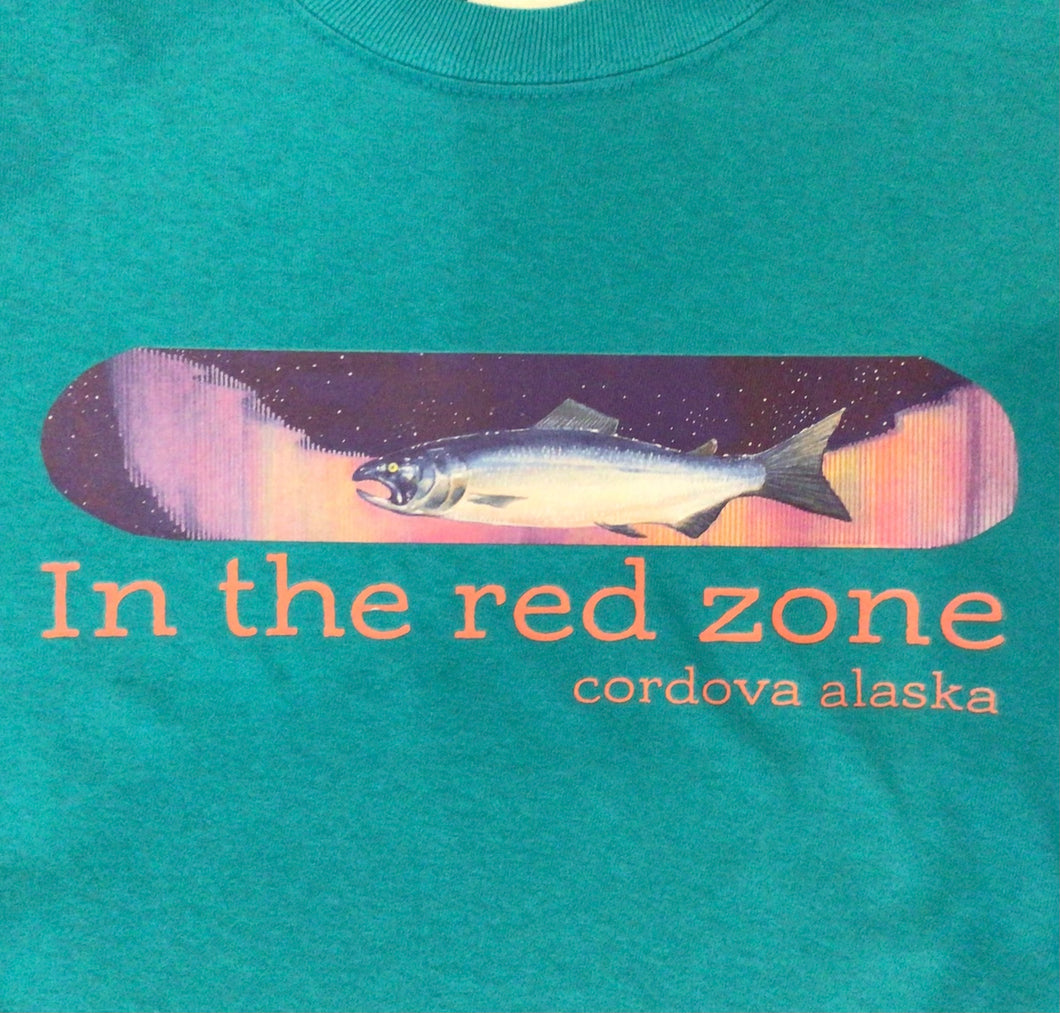 Cordova Alaska Salmon  “In the Red Zone” Short Sleeved T-Shirt