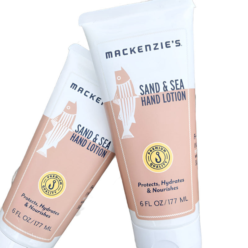 Hand lotion with fish label tan and white