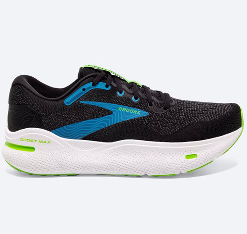Mens ghost max running walking shoe in black heather wth blue