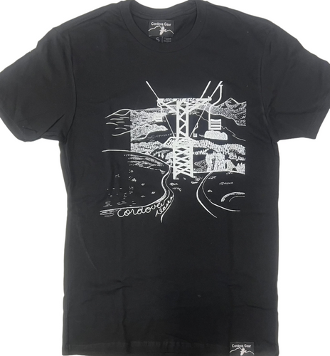 Ride Mr. Eyak short sleeve t shirt with single chair sun valley lift black t with white print