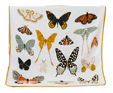 butterfly cotton muslin reversible quilt blanket