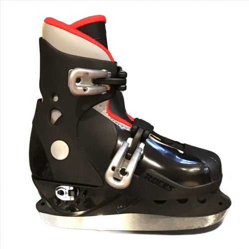 Black, white and red  adjustable kids skate with buckles