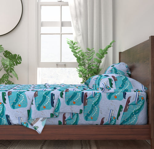 Fishing boats, corks and net, fishing, prince william sound sheet set