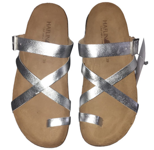 silver cork soled leather haflinger sandals