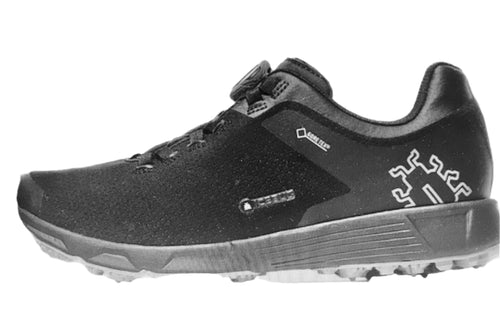 Icebug DTS GoreTex shoe is easy on and off boa lacing and carbide studs for no slip safe walking