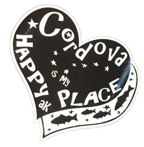 cordova is my happy place sticker, moose, fish, big dipper and stars