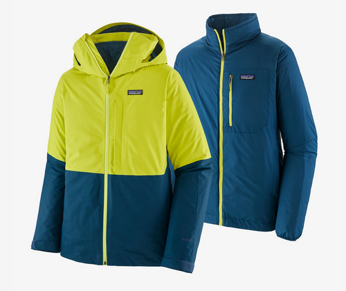 Yellow and blue 2 layer snowshot jacket, insulated layer with shell by patagonia