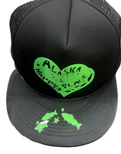 Alaska is my Happy Place Trucker Hat black with Green Print
