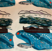 Blanket with fish mountains Alaska bow picker fishing boat design