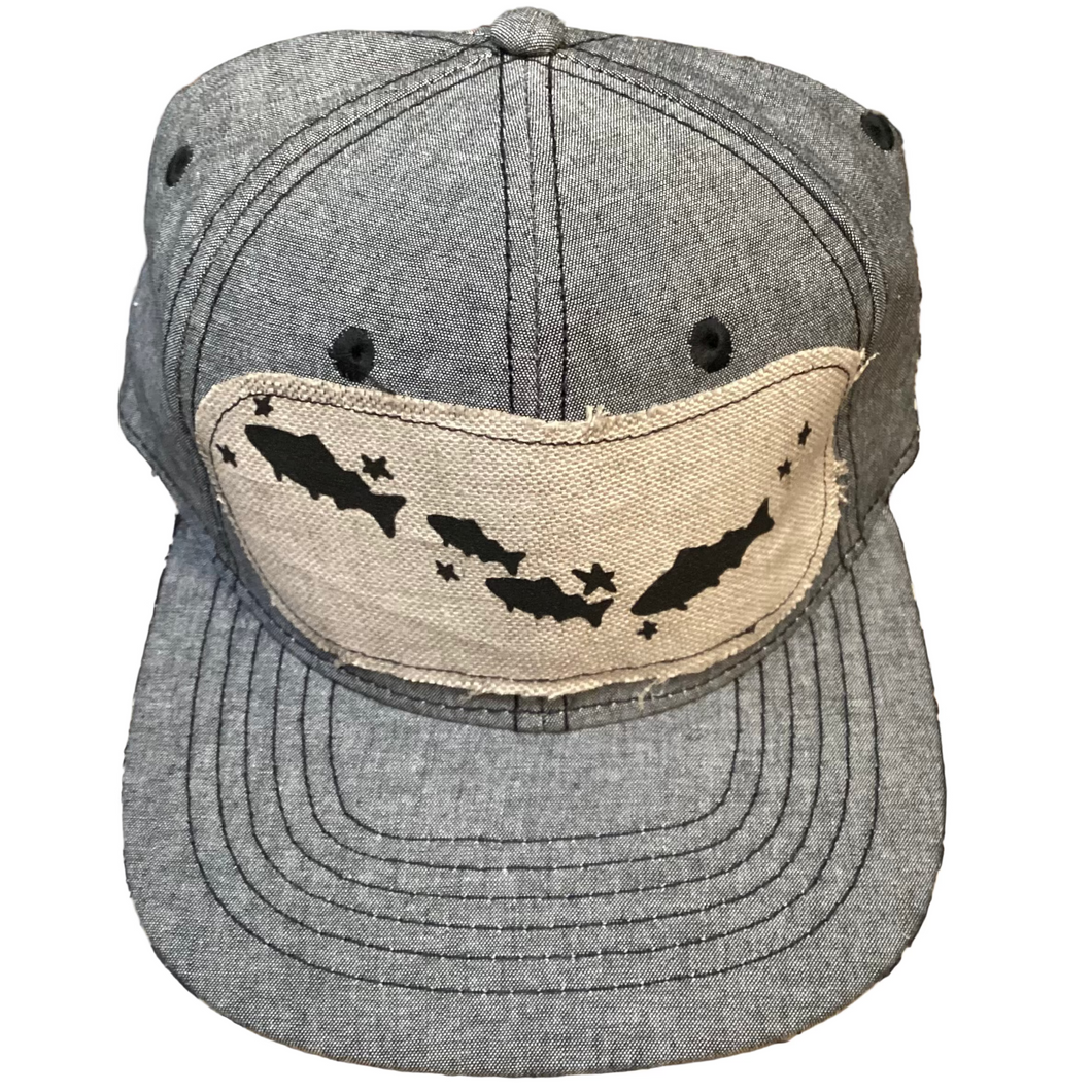 Cordova-Alaska-baseball-cap-hat-adjustable-salmon-stars-gray