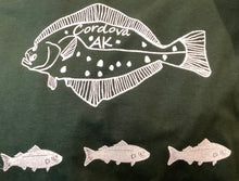 Cordova ak Halibut Salmon forest green t shirt