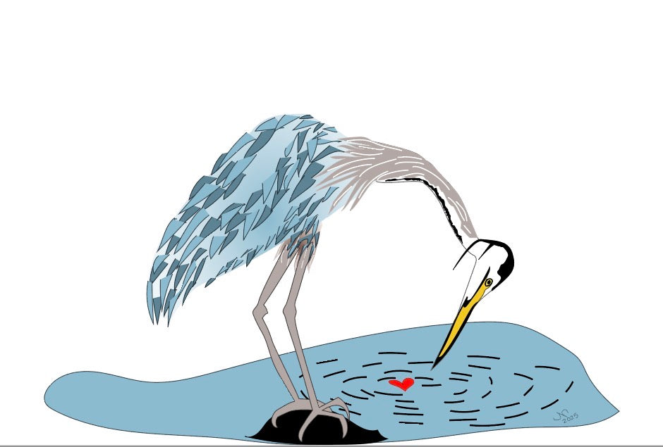 Great Blue Heron heart Card with envelope