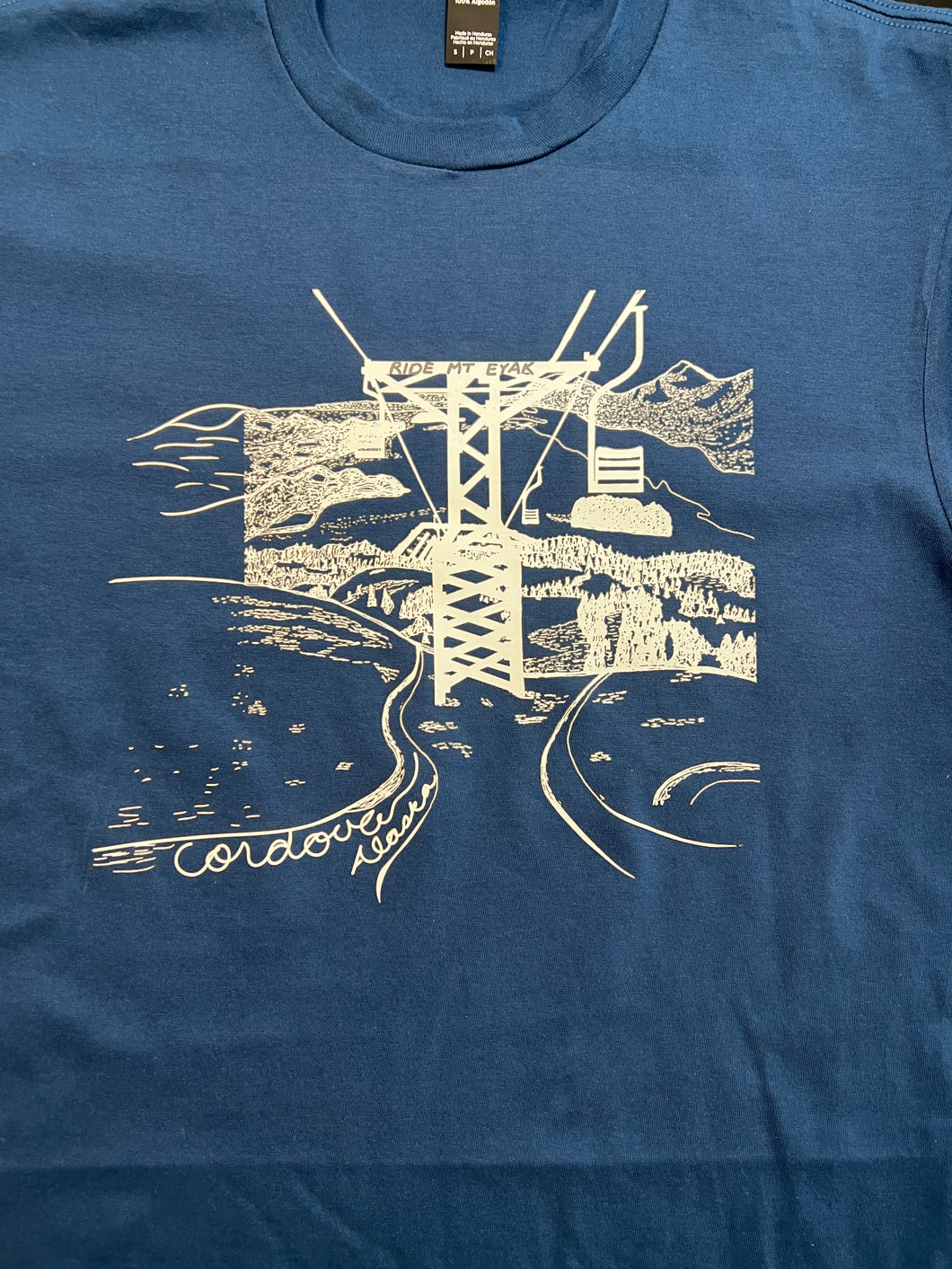 Cordova Alaska Ride Mt. Eyak Blue T Shirt front print