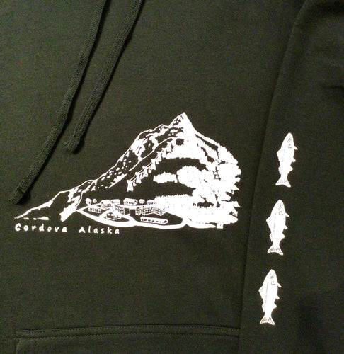 Cordova Alaska Mt. Eyak with Salmon Hoody Sweatshirt