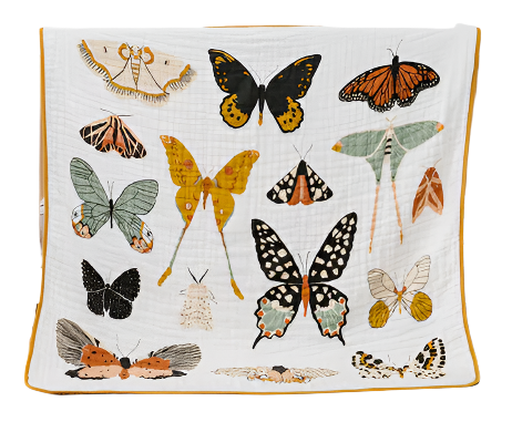 butterfly cotton muslin reversible quilt blanket 