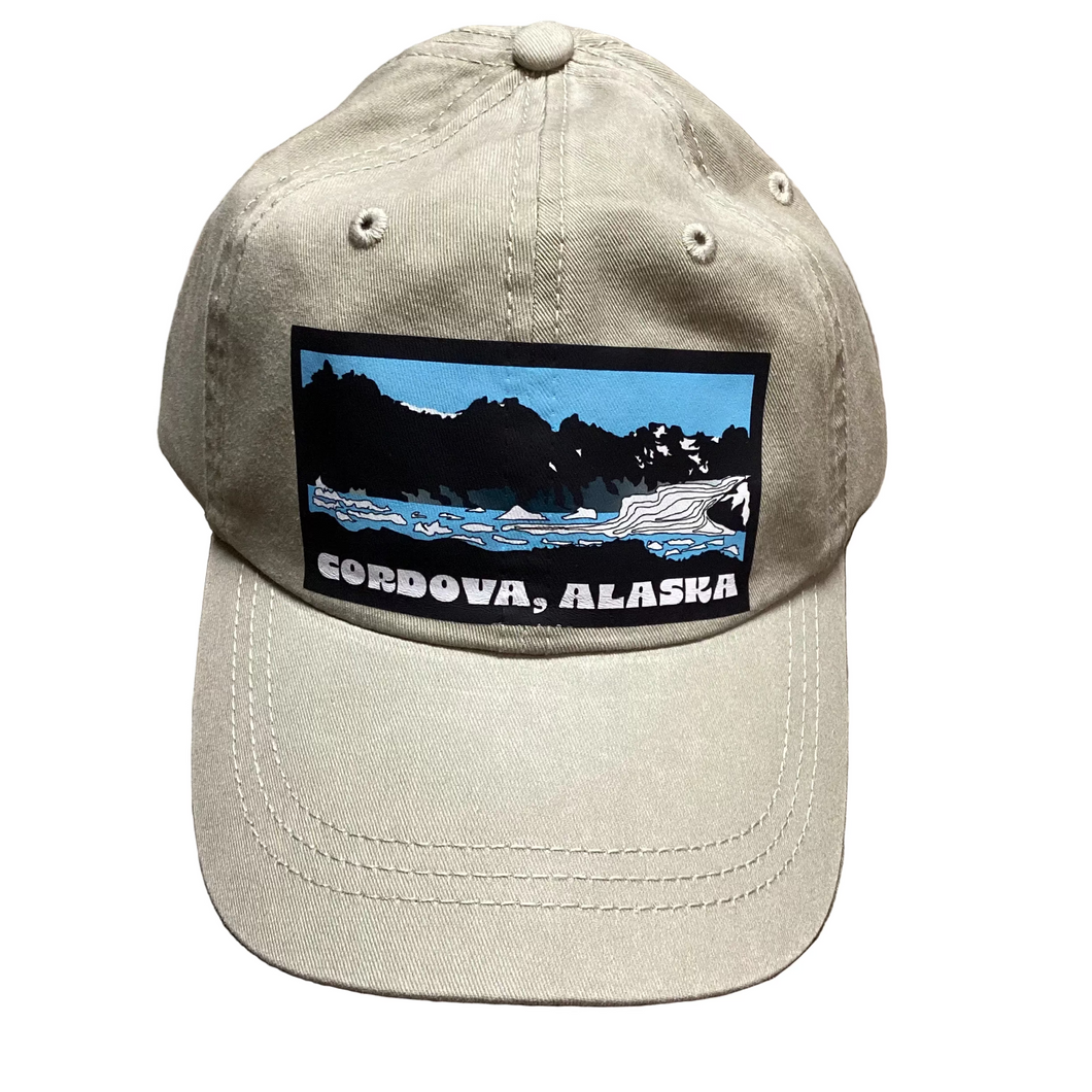 Sheridan-glacier-Cordova-Alaska-ball-cap-hat-khaki