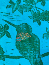 hummingbird hand embroidery on beautiful printed tank t-shirt