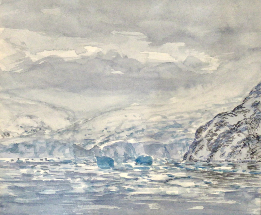 Blue bergs Columbia bay watercolor painting David Rosenthal