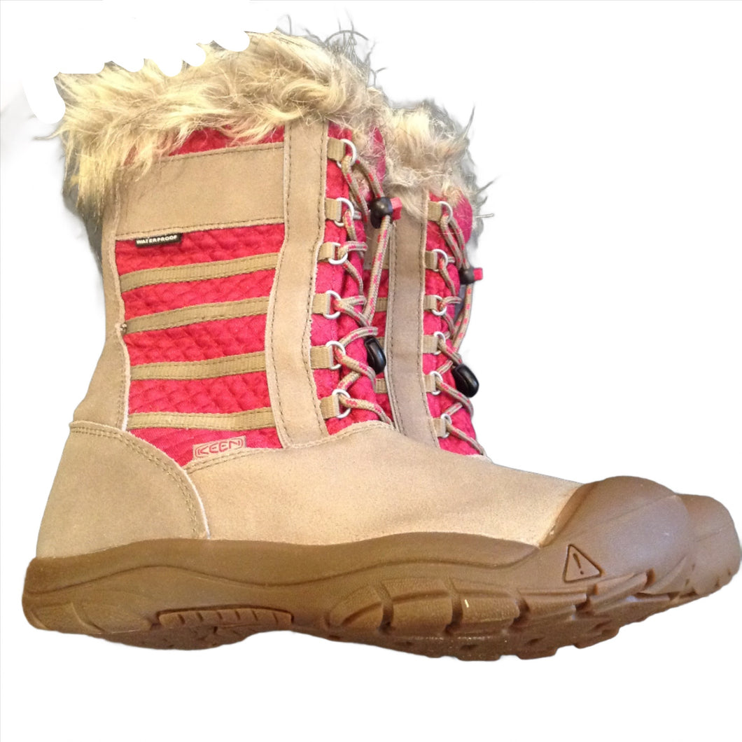 Keen Girls Tall Winter Insulated Boot Waterproof tan and Dark Pink