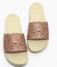 Elegant Women's Copper Slide with flower motif strap and on sole